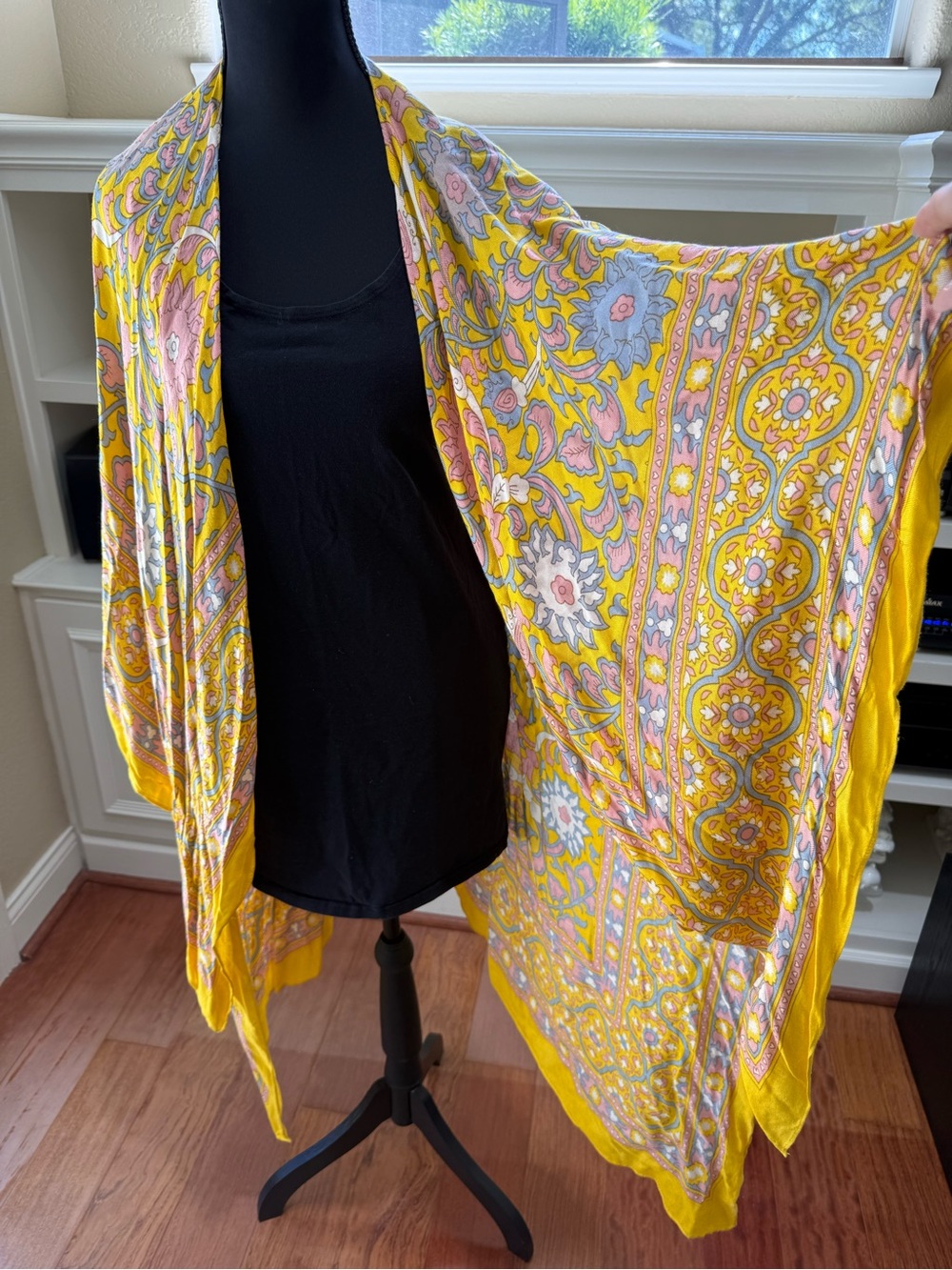 Free People O/S Yellow Floral Kimono Sleeves Mediterranean Print Duster